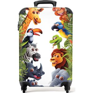 NoBoringSuitcases.com® Trolley Handbagage Koffer Reiskoffers Cabin Suitcase Dieren - Oerwoud - Groen - Kinderen - 55x35x25cm