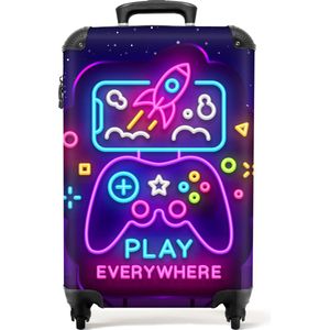NoBoringSuitcases.com® Koffer Handbagage Suitcase Trolley Carry on Gaming - Console - Neon - Jongens - 55x35x25cm