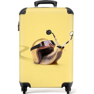 NoBoringSuitcases.com® Reiskoffer Trolley Handbagage Luggage Slak - Helm - Geel - Kinderen - Dierenprint - 55x35x25cm