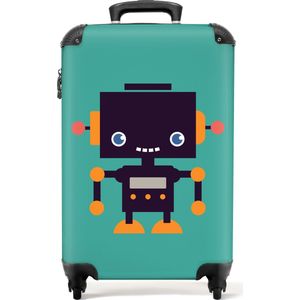 NoBoringSuitcases.com - Groene kinderkoffer robot - Past binnen 55x40x20 cm en 55x35x25 cm - Handbagage koffertje kind - Trolley op wieltjes - Reiskoffer met wielen - Rolkoffer weekendtas - Kindervalies - Kindertrolley jongen - Kleine koffer kinderen