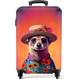 NoBoringSuitcases.com® Koffer Handbagage Suitcase Trolley Carry on Meerkat - Bloemen - Dieren - Portret - 55x35x25cm