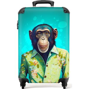 NoBoringSuitcases.com - Blauwe kinderkoffer aap - Handbagage 55x40x20 cm en 55x35x25 cm - Reizen accesoires - Trolley op wieltjes - Reiskoffer met wielen - Rolkoffer - Suitcase cabin - Kindertrolley geschikt voor jongen en meisjes - Koffer kinderen