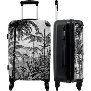 NoBoringSuitcases.com - Grote koffer - Jungle - Palmboom - Vintage - Zwart wit - Kinderkoffer geschikt voor jongen en meisjes - Reiskoffer met 4 wielen - Trolley op wieltjes - Rolkoffer groot kinderen - 60 liter - Ruimbagage valies 20kg