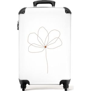 NoBoringSuitcases.com® Koffer handbagage trolley rolkoffer kleine reiskoffer - bloem - abstract - bruin - kunst - cabin formaat < 55x40x23 cm & 55x40x20 cm - fotokoffer, lijntekening bloem, Handgepäck, koffer