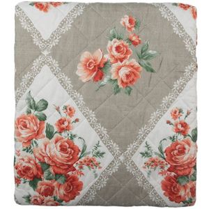 Clayre & Eef Bedsprei 140x220 cm Grijs Roze Katoen Polyester Rechthoek Bloemen Sprei