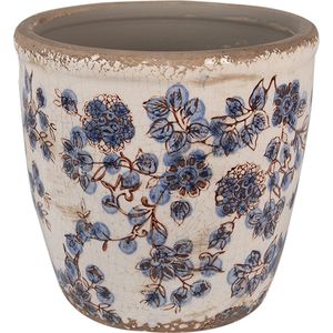 Clayre & Eef Bloempot Ø 17x16 cm Beige Blauw Keramiek Bloemen Bloempot Binnen