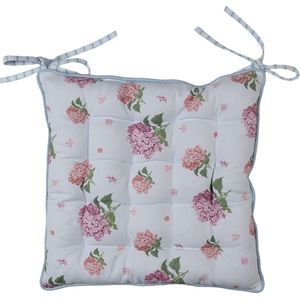 Clayre & Eef Stoelkussen foam 40x40x4 cm roze katoen hortensia