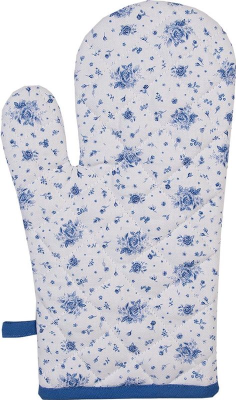 Clayre & Eef Ovenwant 18x30 cm Wit Blauw Katoen Roosjes