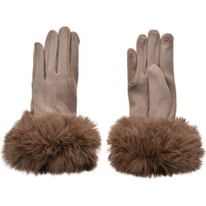 Clayre & Eef Handschoenen met imitatiebont 9x24 cm Bruin Polyester