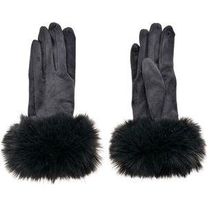 Clayre & Eef Handschoenen met imitatiebont 9x24 cm Grijs Polyester