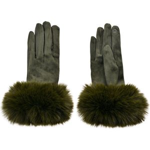 Clayre & Eef Handschoenen met imitatiebont 9x24 cm Groen Polyester