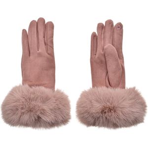Clayre & Eef Handschoenen met imitatiebont 9x24 cm Roze Polyester