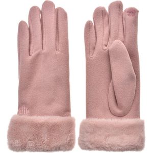 Clayre & Eef Handschoenen met imitatiebont 9x24 cm Roze Polyester