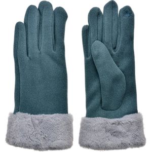 Clayre & Eef Handschoenen met imitatiebont 9x24 cm Blauw Polyester