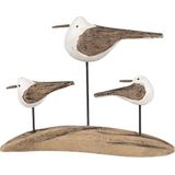 Clayre & Eef Decoratie Beeld Vogels 17x5x14 cm Bruin Wit Hout