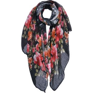 Clayre & Eef Sjaal Dames Print 80x180 cm Zwart Rood Shawl Dames