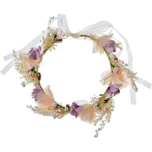 Clayre & Eef Haarband Dames Wit Paars Kunststof Bloemen Haarband Dames