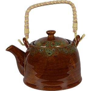 Clayre & Eef Theepot met Filter 750 ml Bruin Wit Keramiek Theekan
