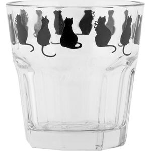 Clayre & Eef Drinkglas katten 200ml Ø8x8cm transparant Glas Clayre & Eef Waterglas