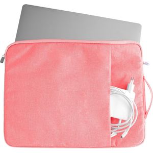 Coverzs Luxe Laptoptas - Laptophoes 15.6 inch & 17 inch - Laptoptas dames / heren - Laptophoes macbook & laptops - Laptop sleeve / hoes / hoesje / tas - Tas laptop - Aktetas - Computertas - Met handvat (roze)