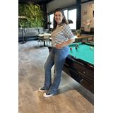 Red Button Cropped Slim Fit Jeans Babette Medium Blue Denim