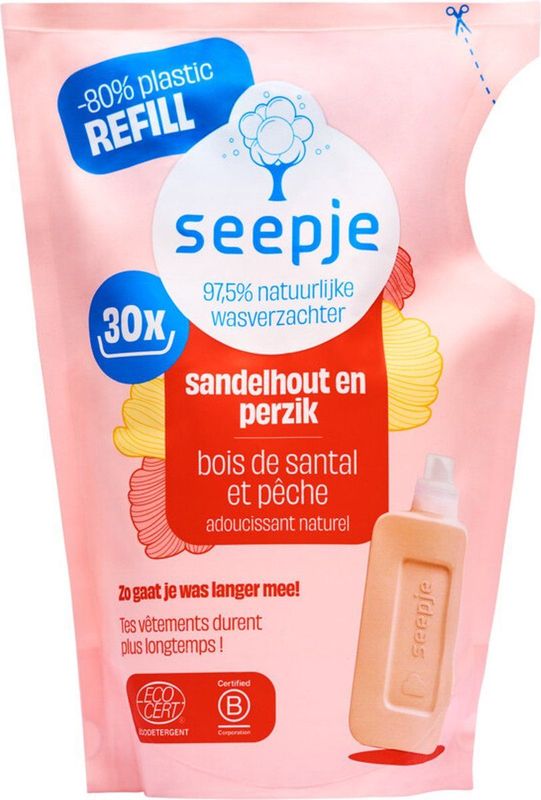 Seepje - Wasverzachter - Sandelhout - Perzik - Navulling 750 ml