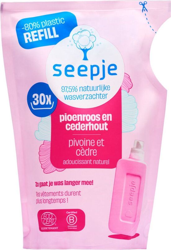 Seepje - Wasverzachter Pioenroos Cederhout - Navulling - 750 ml