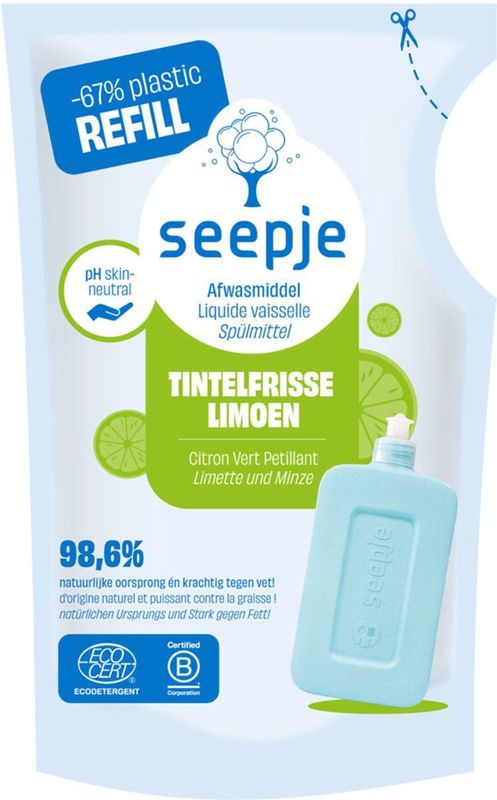 Seepje - Afwasmiddel - Tintelfrisse Limoen - 500ml - Natuurlijke Ingrediënten