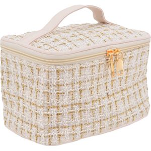 Toilettas / Make- up tas Tweed Beige | 21 x 14,5 x 13,5 cm | Fashion Favorite