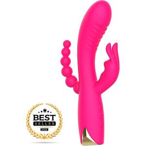 Playbird® - Triple rabbit - tarzan vibrator - parels - anale kralen - G-spot - clitoris - roze