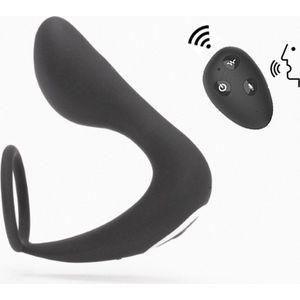 Playbird® - Prostaat Vibrator met Cockring - Electro Sex - Afstandsbediening met Voice Control - E-stim - BDSM - Zwart