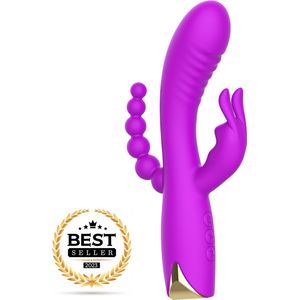 Playbird® - Triple rabbit - tarzan vibrator - parels - anale kralen - G-spot - clitoris - paars