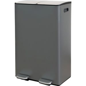 Wicotex - Prullenbak TOM 60liter - Pedaalemmer Afvalscheiding - (2 x 30 liter) – Duo pedaalemmer RVS – Recycle Afvalbak – Antraciet afvalscheidingsprullenbak – Softclose en luchtdicht – Hygiënisch Afval Scheiden - Prullenbak 2 vakken