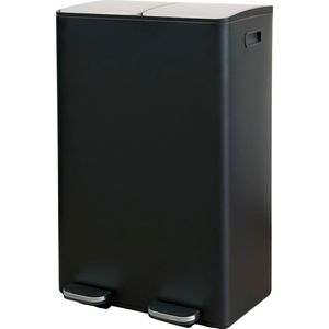 Wicotex - Prullenbak TOM 60liter - Pedaalemmer Afvalscheiding - (2 x 30 liter) – Duo pedaalemmer Zwart RVS – Recycle Afvalbak – Zwarte afvalscheidingsprullenbak – Softclose en luchtdicht – Hygiënisch Afval Scheiden - Prullenbak 2 vakken