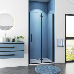 Douchedeur Black Poppy Nisdeur 90x195 - Vouwdeur 2-delig - 6mm Helder Glas Zwart