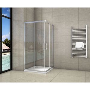 Serie Ixia - Douchecabine Rechthoek - 90x100 Schuifdeur - Chroom - Hoekinstap - 6mm Helder Glas