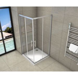 Serie Ixia - Douchecabine Rechthoek - 110x90 Schuifdeur - Chroom - Hoekinstap - 6mm Helder Glas