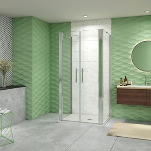 Douchecabine Vrijstaand Flora 75x80 Pendeldeuren met Twee Zijwanden 80cm Aluminium profiel 6mm Helder Glas