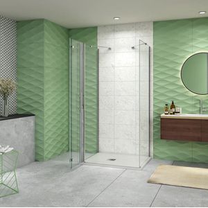 Douchecabine Vrijstaand Poppy 120x80 Vouwdeur met Twee Zijwanden 80cm Antikalk 6Mm Helder Glas Chroom