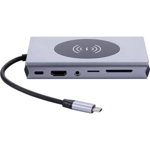 AM-IP USB-C HUB Docking Station - 5 USB 3.0 Poorten-HDMI-RJ45-VGA-Micro SD-TF-3,5 Audio-USB-C Aansluiting-15W Draadloos Opladen