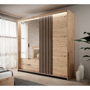 Meubella - Kledingkast Tasha - Eiken - Antraciet - 220 cm