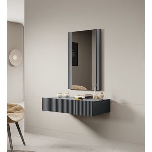 Meubella - Kaptafel Vintar - Antraciet - 80 cm - Hangend Meubel met Spiegel