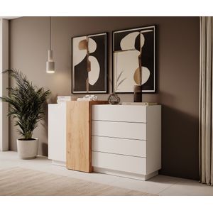 Meubella - Dressoir Three - Wit - Eiken - 160 cm