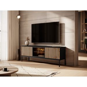 Meubella - Legend - TV-meubel - Mat Zwart - Eiken - 154 cm
