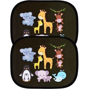 *** 4x Vrolijk Zonnescherm 2 Auto`s Baby - Zonwering Ruit 4 Stuks - Zonnescherm Kind met Diertjes - Opvouwbaar - van Heble®***
