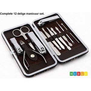 *** 12-Delige Manicureset - Pedicure Set - Nagelverzorging kit - Opbergetui - Reisset - Nageltang - Voetverzorging - van Heble® ***
