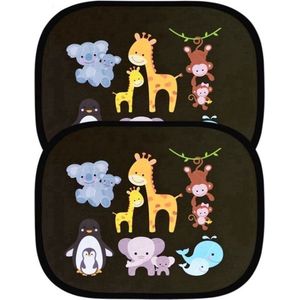 *** Vrolijk Zonnescherm Auto Baby - Zonwering Ruit 2 Stuks - Zonnescherm Kind met Diertjes - Opvouwbaar - van Heble®***