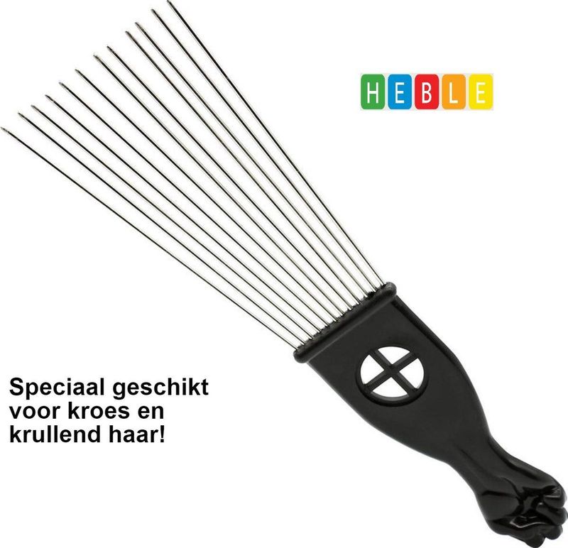 *** Afro Kam - Afro Comb - Afro Pick - Styling Pik Afro Comb - Zwart - van Heble® ***