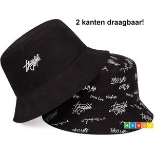 *** Festival Hoed Reversibele Bucket Hat - Thug Life - 1 Maat - Zwart - van Heble® ***