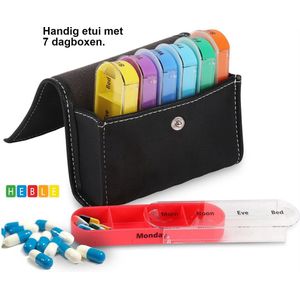 Pillendoos 7 dagen - Medicijndoos - 4 vakken - Pillendoosje - Etui - 7 bakjes - Medicijnen sorteren - Multicolor - van Heble®